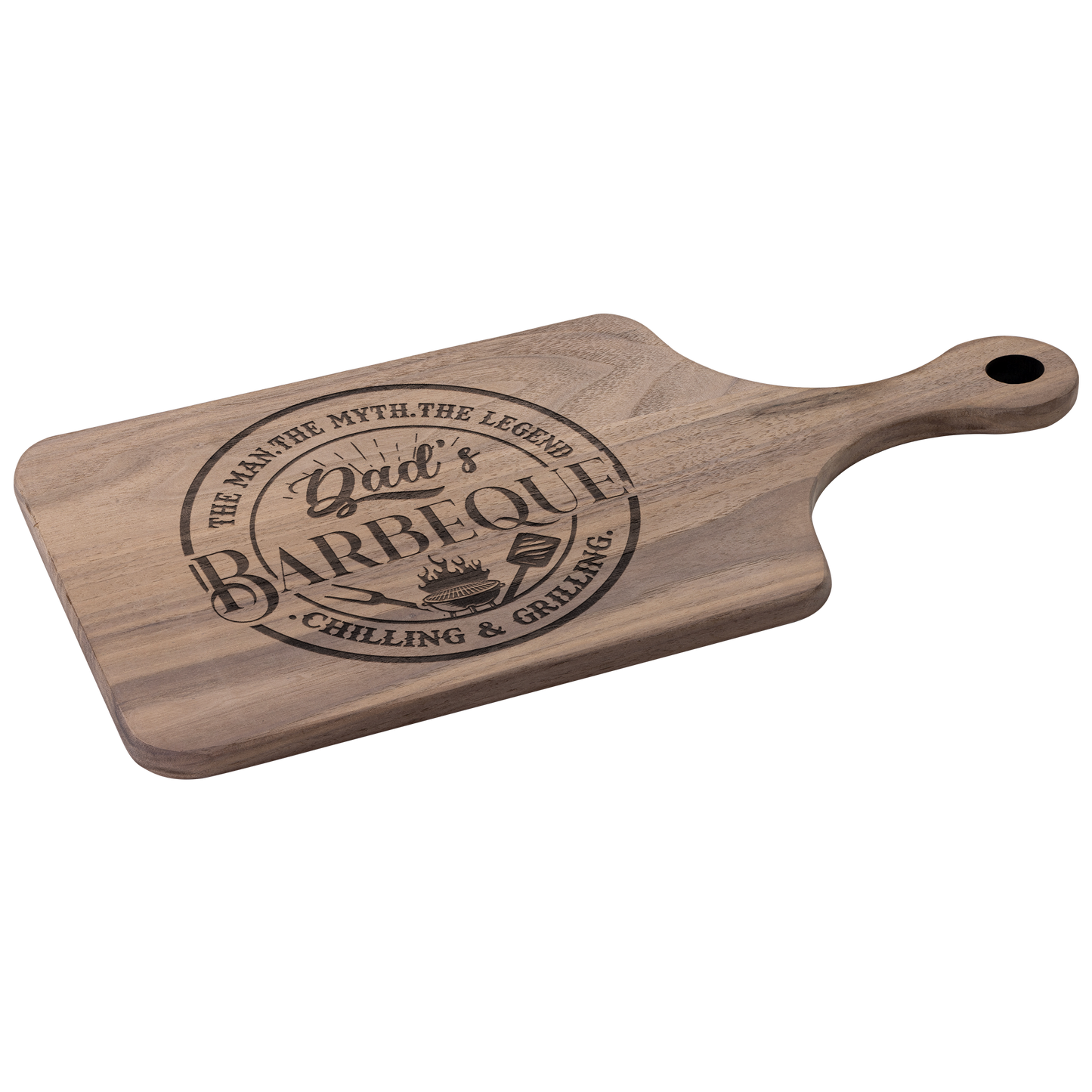 Dads_Barbeque_Paddle_Cutting_Board_Dark_Handle_Angle_Mockup.png