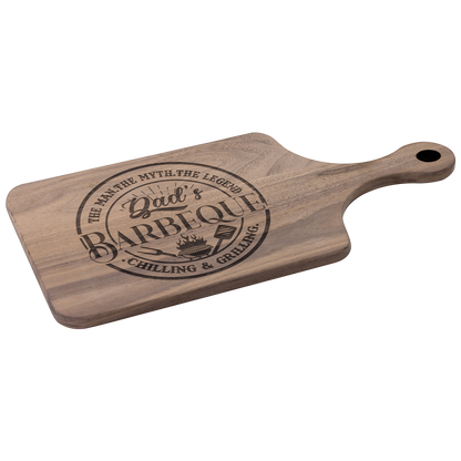 Dads_Barbeque_Paddle_Cutting_Board_Dark_Handle_Angle_Mockup.png